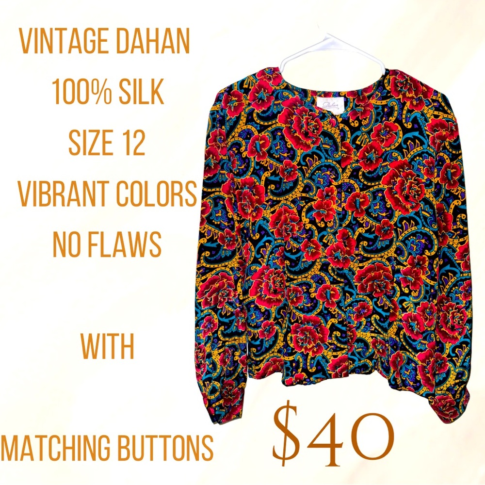 Vintage Dahan Silk Blouse Sz 12 with Matching Buttons EUC!